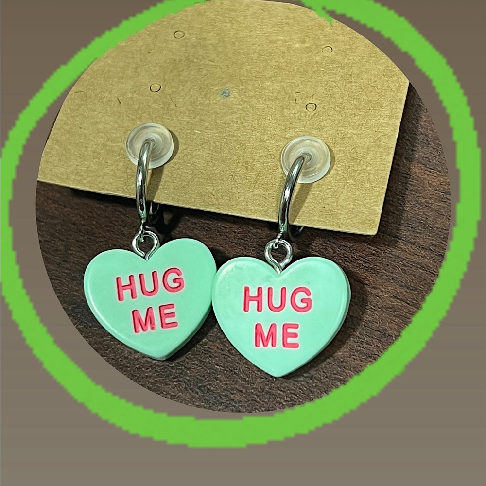 Green Conversation Heart Clip On Earrings
